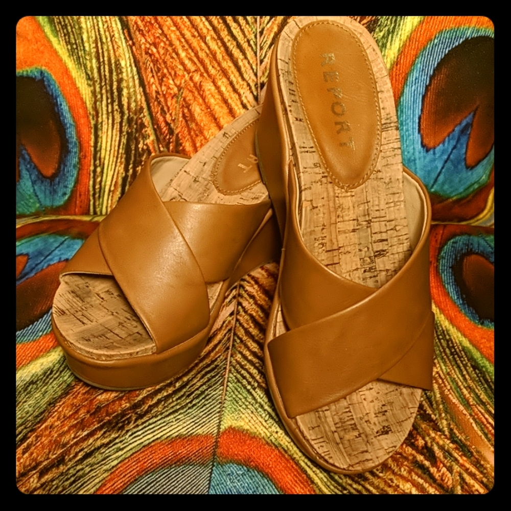 Report brand cork platform wedge sandal heel 6M